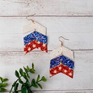 Sparkling Red, Blue, and White Chevron Earrings